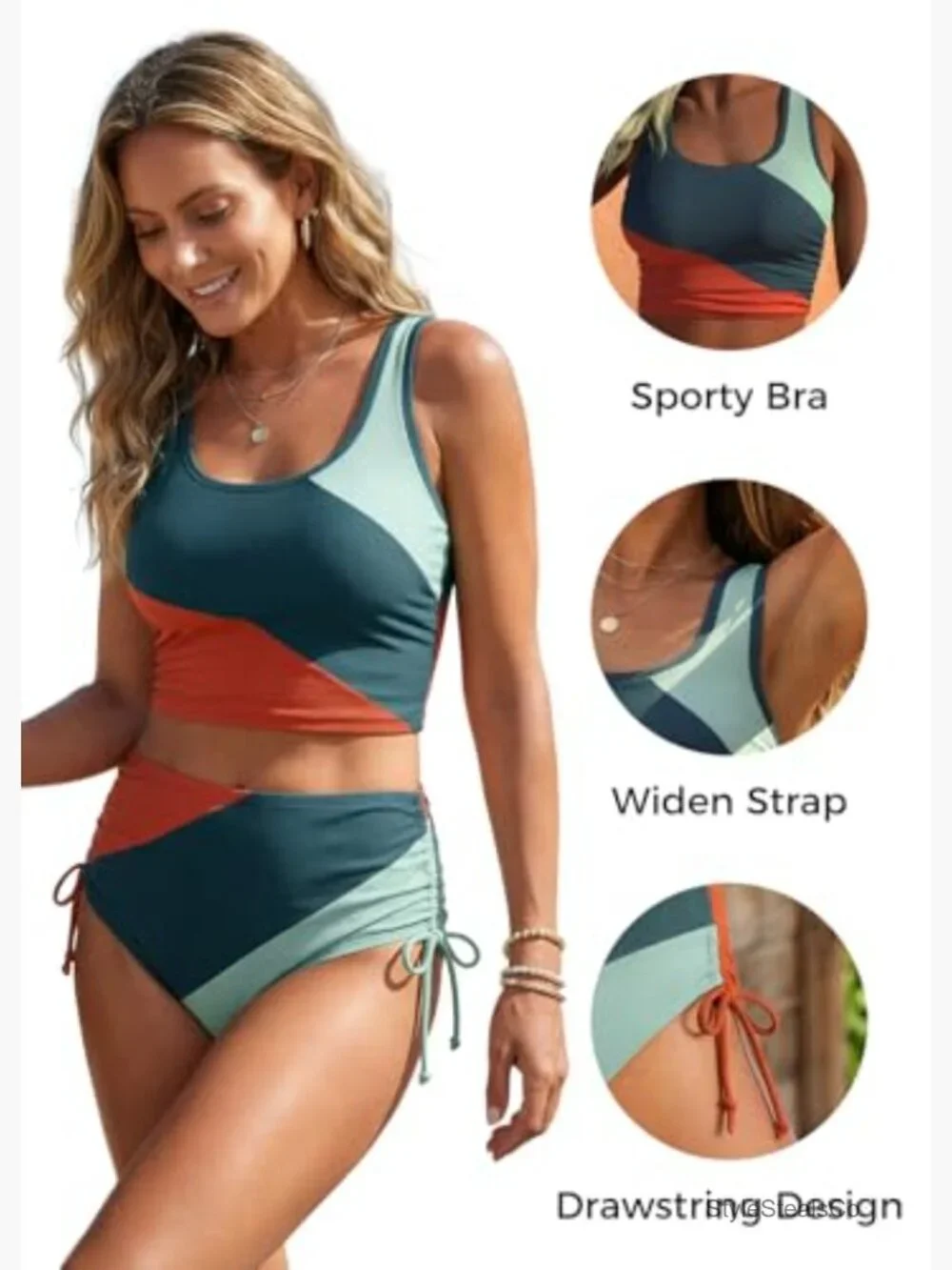 High Waisted Bikini Set - Sporty Two Piece Swimsuit Vest Top Full Coverage